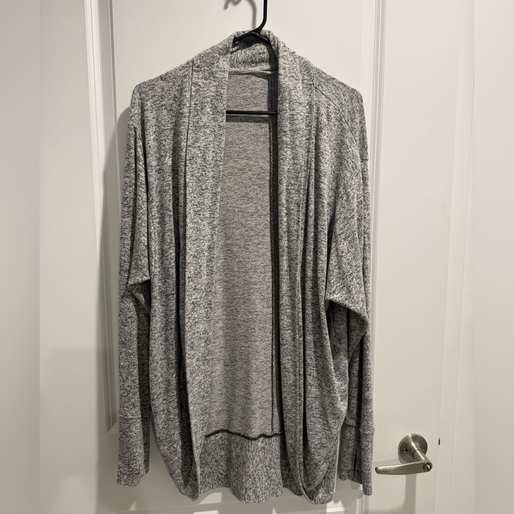 Athleta Gray Open Front Cardigan Medium Cozy Lightweight Drape Sweater